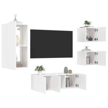 vidaXL Έπιπλα Τοίχου Τηλεόρασης 5 τεμ. LED Λευκά από Επεξεργασμένο Ξύλο