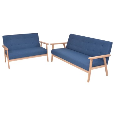 vidaXL Σετ Σαλονιού 2 τεμ. Μπλε Υφασμάτινο 113,5x67x73,5cm  Διθέσιος Τριθέσιος