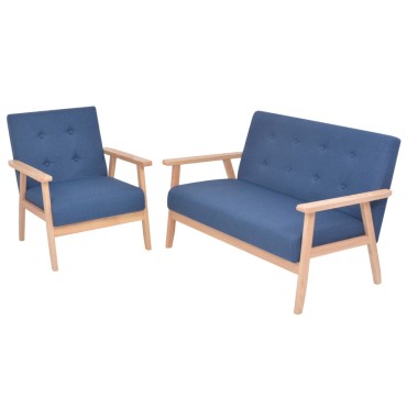 vidaXL Σετ Σαλονιού 2 τεμ. Μπλε Υφασμάτινο 64,5x67x73,5cm  Διθέσιος