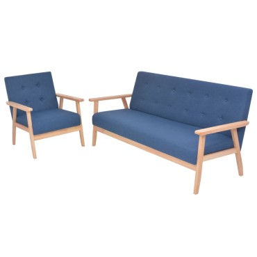vidaXL Σετ Σαλονιού 2 τεμ. Μπλε Υφασμάτινο 64,5x67x73,5cm  Τριθέσιος