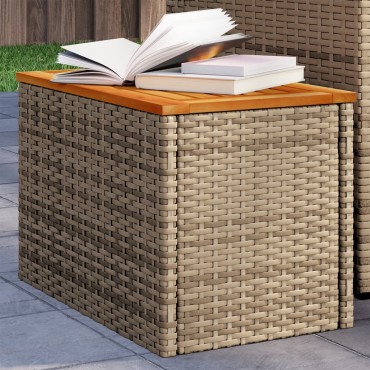 vidaXL Τραπεζάκια Κήπου 2 τεμ. Μπεζ 55x34x37cm Συνθ.Ρατάν/Μασίφ Ξύλο