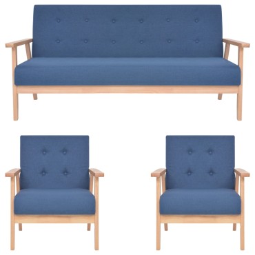 vidaXL Σετ Σαλονιού 3 τεμ. Μπλε Υφασμάτινο 64,5x67x73,5cm  Τριθέσιος