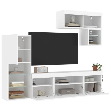 vidaXL Έπιπλα Τοίχου Τηλεόρασης 6 τεμ. LED Λευκά από Επεξεργασμένο Ξύλο