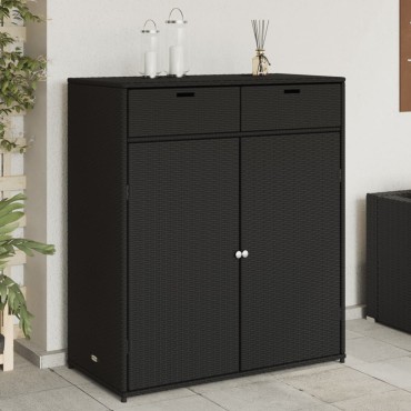 vidaXL Ντουλάπι Αποθήκευσης Κήπου Μαύρο 105x55x113cm από Συνθ. Ρατάν