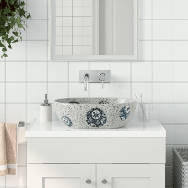 vidaXL Νιπτήρας Οβάλ Γκρι και Μπλε 47x33x13 εκ. Κεραμικός
