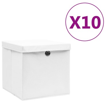 vidaXL Κουτιά Αποθήκευσης με Καπάκια 10 τεμ. Λευκά 28 x 28 x 28 εκ.