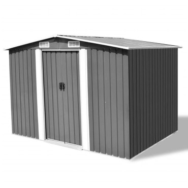vidaXL Αποθήκη Κήπου Γκρι 257 x 205 x 178 εκ. Μεταλλική