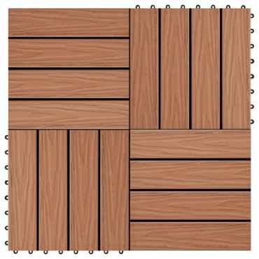 vidaXL Πλακάκια Deck 11 τεμ. Ανάγλυφα Ανοιχτό Καφέ 30x30 εκ. 1 μ² WPC
