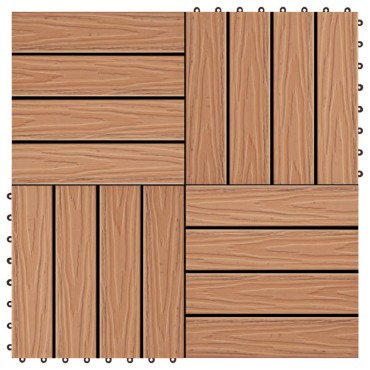 vidaXL Πλακάκια Deck 11 τεμ. Ανάγλυφα Χρώμα Teak 30x30 εκ. 1 μ² WPC