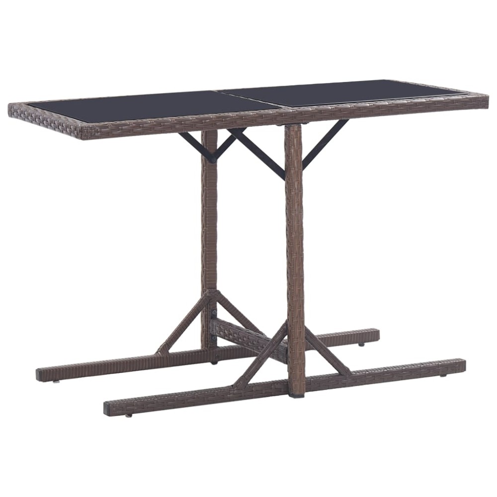 vidaXL Τραπέζι Κήπου Καφέ 110x53x72cm Γυάλινο και Συνθετικό ρατάν 1 τεμ.