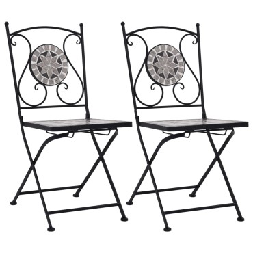 vidaXL Καρέκλες Bistro «Μωσαϊκό» 2 τεμ. Γκρι 38x35cm