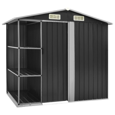 vidaXL Αποθήκη Κήπου με Ράφια Ανθρακί 205 x 130 x 183 εκ. Σιδερένια