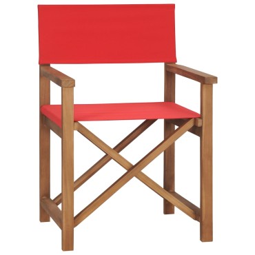 vidaXL Καρέκλα Σκηνοθέτη Κόκκινη από Μασίφ Ξύλο Teak 57,5x54,5x85cm 1 τεμ.