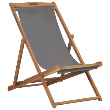 vidaXL Σεζλόνγκ Πτυσσόμενη Γκρι από Μασίφ Ξύλο Teak 56x105x96cm 1 τεμ.