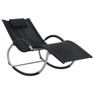 vidaXL Ξαπλώστρα Μαύρη από Textilene με Μαξιλάρι 65x155x83cm 1 τεμ.