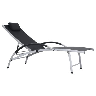 vidaXL Ξαπλώστρα Μαύρη από Αλουμίνιο και Textilene 67,5x180x46cm 1 τεμ.