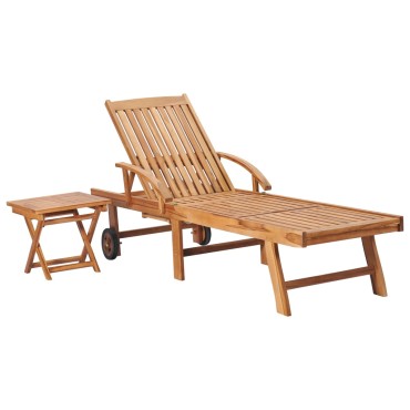 vidaXL Ξαπλώστρα από Μασίφ Ξύλο Teak με Τραπέζι 40x40x35cm 1 τεμ.
