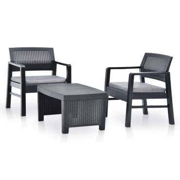 vidaXL Σαλόνι Κήπου 3 τεμ. Ανθρακί Πλαστικό 77x54x40cm