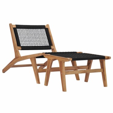 vidaXL Σεζλόνγκ με Υποπόδιο από Μασίφ Ξύλο Teak και Σχοινί 89,5x60x65cm 1 τεμ.