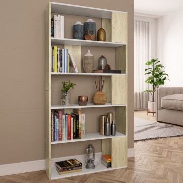 vidaXL Βιβλιοθήκη/Διαχωρισ. Λευκό/Sonoma Δρυς 80x24x159cm 1 τεμ.