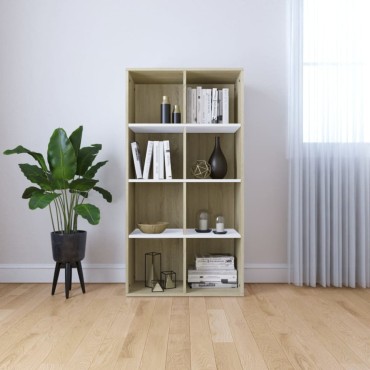 vidaXL Ραφιέρα/Βιβλιοθήκη Λευκή/Sonoma 66x30x130cm από Μοριοσανίδα 1 τεμ.