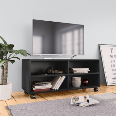 vidaXL Έπιπλο Τηλεόρασης με Ρόδες Μαύρο 90x35x35cm από Επεξ. Ξύλο