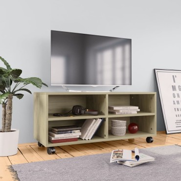 vidaXL Έπιπλο Τηλεόρασης με Ρόδες Sonoma Δρυς 90x35x35cm Επεξ. Ξύλο