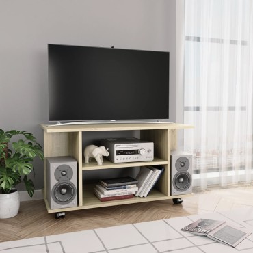 vidaXL Έπιπλο Τηλεόρασης με Ρόδες Sonoma Δρυς 80x40x45cm Επεξ. Ξύλο