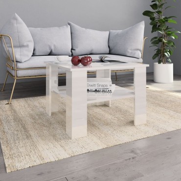 vidaXL Τραπεζάκι Σαλονιού Γυαλιστερό Λευκό 60x60x42cm Επεξ. Ξύλο 1 τεμ.