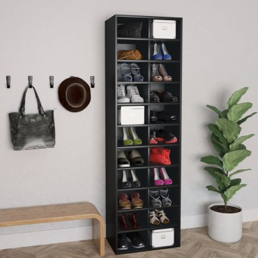 vidaXL Παπουτσοθήκη Μαύρη 54 x 34 x 183 εκ. από Επεξεργασμένο Ξύλο