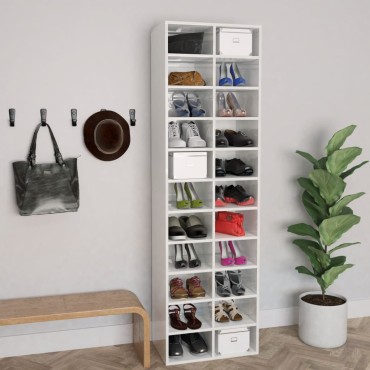 vidaXL Παπουτσοθήκη Γυαλιστερό Λευκό 54x34x183cm από Επεξ. Ξύλο