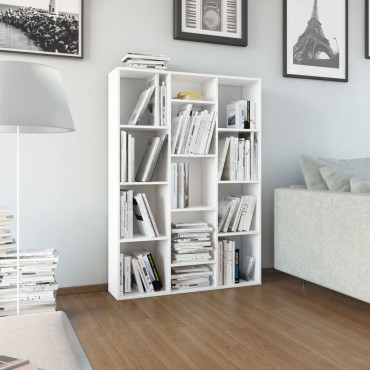 vidaXL Διαχωριστικό/Βιβλιοθήκη Γυαλ. Λευκό 100x24x140cm Επεξ. Ξύλο 1 τεμ.