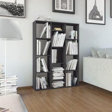 vidaXL Διαχωριστικό/Βιβλιοθήκη Γυαλ. Γκρι 100x24x140cm Μοριοσανίδα 1 τεμ.
