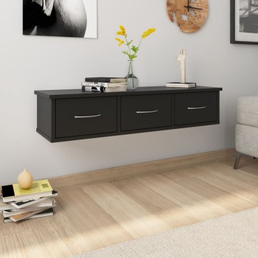 vidaXL Ράφι Τοίχου με Συρτάρια Μαύρο 88x26x18,5cm από Επεξ. Ξύλο 1 τεμ.