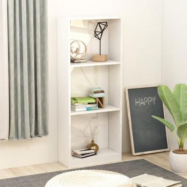 vidaXL Βιβλιοθήκη με 3 Ράφια Γυαλ. Λευκό 40x24x109cm Επεξεργ. Ξύλο 1 τεμ.