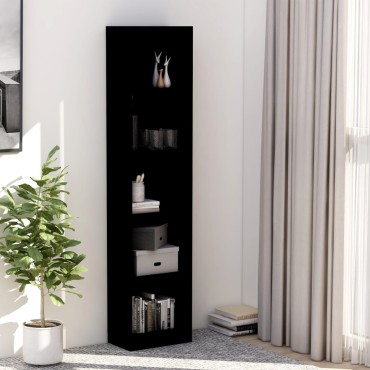 vidaXL Βιβλιοθήκη με 5 Ράφια Μαύρη 40x24x175cm από Επεξ. Ξύλο 1 τεμ.