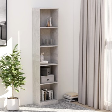 vidaXL Βιβλιοθήκη με 5 Ράφια Γκρι Σκυροδέμ. 40x24x175cm Επεξ. Ξύλο 1 τεμ.