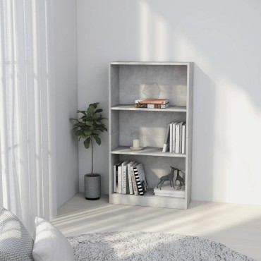 vidaXL Βιβλιοθήκη με 3 Ράφια Γκρι Σκυροδ. 60x24x109cm Επεξεργ. Ξύλο 1 τεμ.