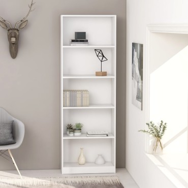 vidaXL Βιβλιοθήκη με 5 Ράφια Λευκή 60x24x175cm από Επεξ. Ξύλο 1 τεμ.