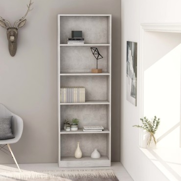 vidaXL Βιβλιοθήκη με 5 Ράφια Γκρι Σκυροδέμ. 60x24x175cm Επεξ. Ξύλο 1 τεμ.