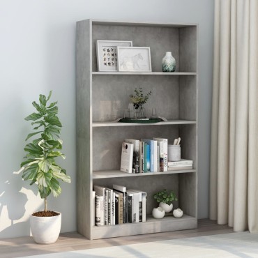vidaXL Βιβλιοθήκη με 4 Ράφια Γκρι Σκυροδέμ. 80x24x142cm Επεξ. Ξύλο 1 τεμ.