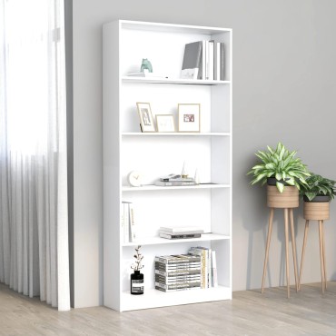 vidaXL Βιβλιοθήκη με 5 Ράφια Λευκή 80x24x175cm από Επεξ. Ξύλο 1 τεμ.