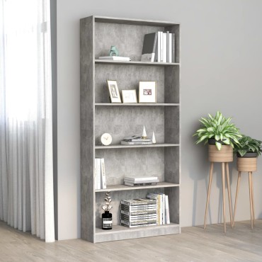 vidaXL Βιβλιοθήκη 5 Ράφια Γκρι Σκυροδέματος 80x24x175cm Επεξ. Ξύλο 1 τεμ.