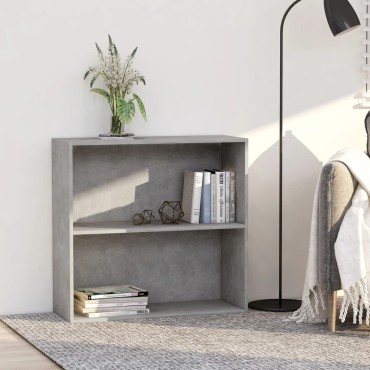 vidaXL Βιβλιοθήκη με 2 Ράφια Γκρι Σκυροδεμ. 80x30x76,5cm Μοριοσανίδα 1 τεμ.