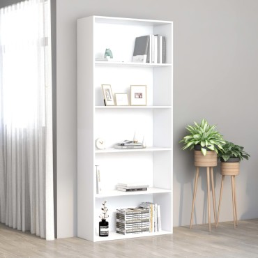 vidaXL Βιβλιοθήκη με 5 Ράφια Λευκή 80x30x189cm Επεξ. Ξύλο 1 τεμ.
