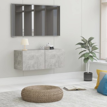 vidaXL Έπιπλο Τηλεόρασης Γκρι Σκυροδέματος 80x30x30cm από Επεξ. Ξύλο