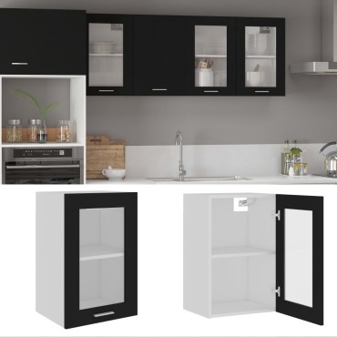 vidaXL Ντουλάπι Κρεμαστό με Τζάμι Lyon Μαύρο 40x31x60cm από 1 τεμ.