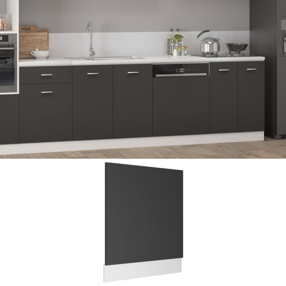 802564 vidaXL Dishwasher Panel Grey 59,5x3x67cm Chipboard
