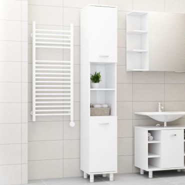 vidaXL Στήλη Μπάνιου Γυαλιστερό Λευκό 30x30x179cm Επεξ. Ξύλο 1 τεμ.