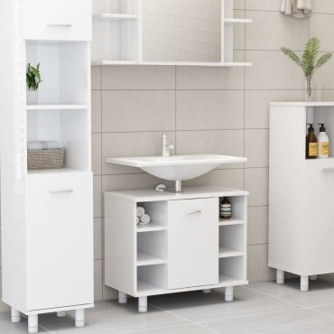 vidaXL Ντουλάπι Νιπτήρα Γυαλιστερό Λευκό 60x32x53,5cm Επεξ. Ξύλο 1 τεμ.